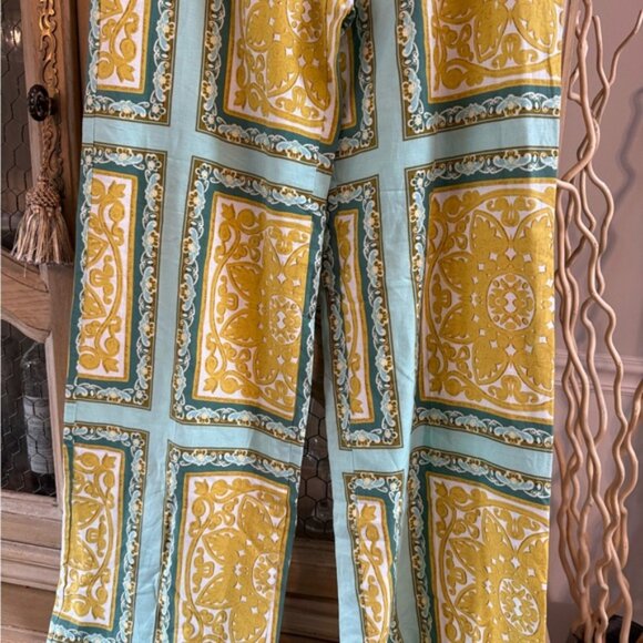 NWT Zara Yellow and Green Wide Leg Pants - Picture 2 of 3